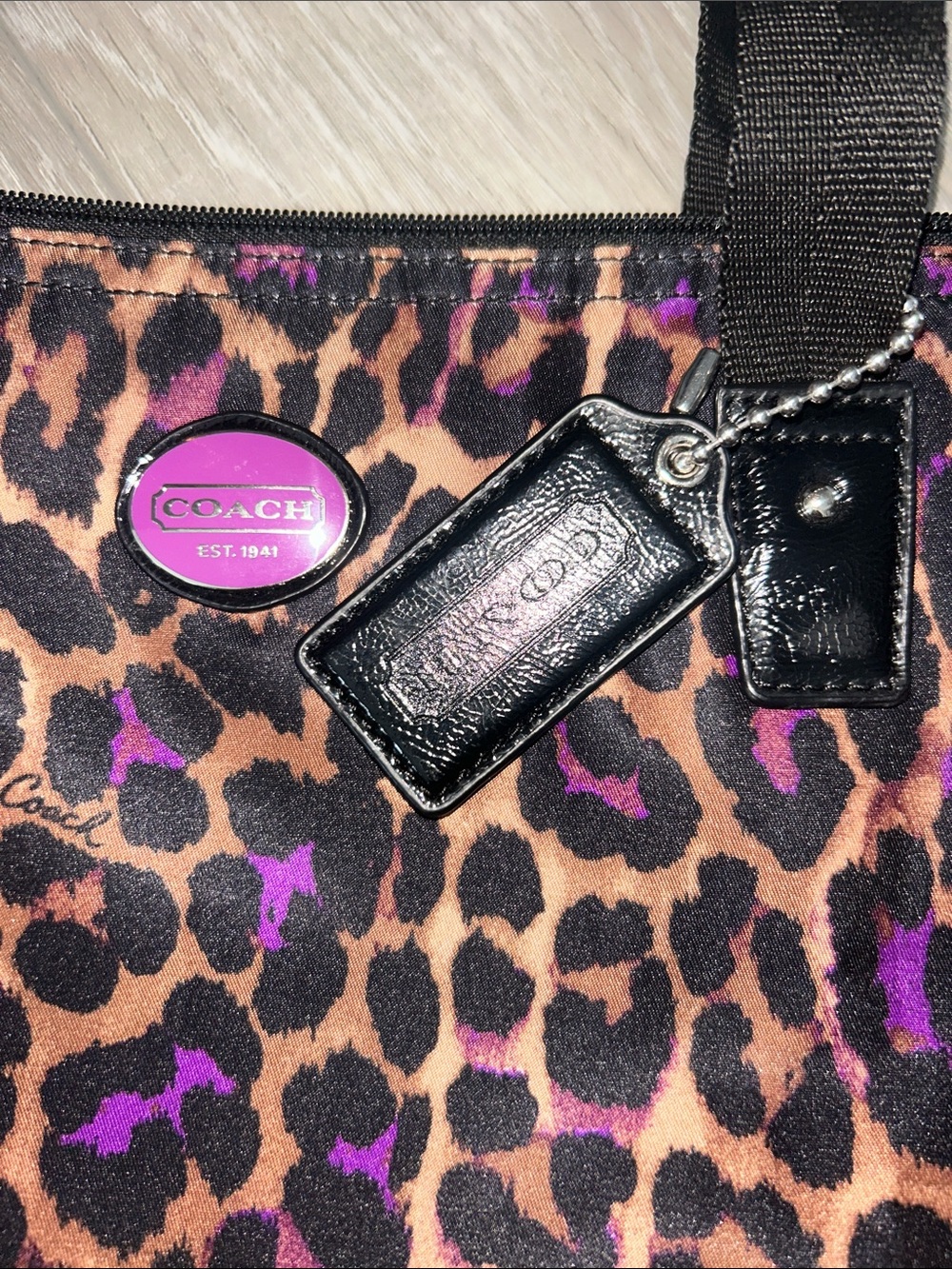 LIKE NEW Coach Nylon Weekender Ocelot Print Tote with Snap-in Pouch - Picture 7 of 16